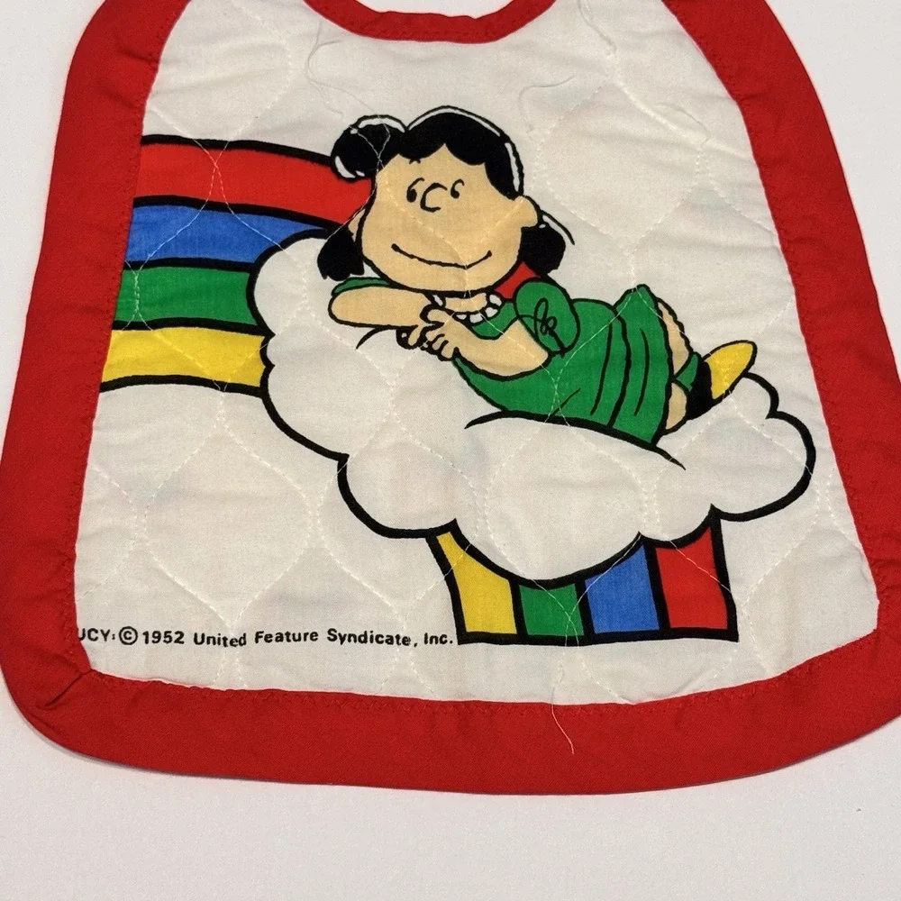 VTG Lucy Rainbow Quilted Baby‎ Bib Peanuts Snoopy Retro